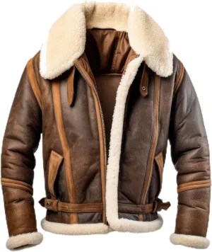 The Next Men Shearling Lapel Fur Leather Jacket Bomber Coat Side Pockets Aviation Genuine Leather Jackets