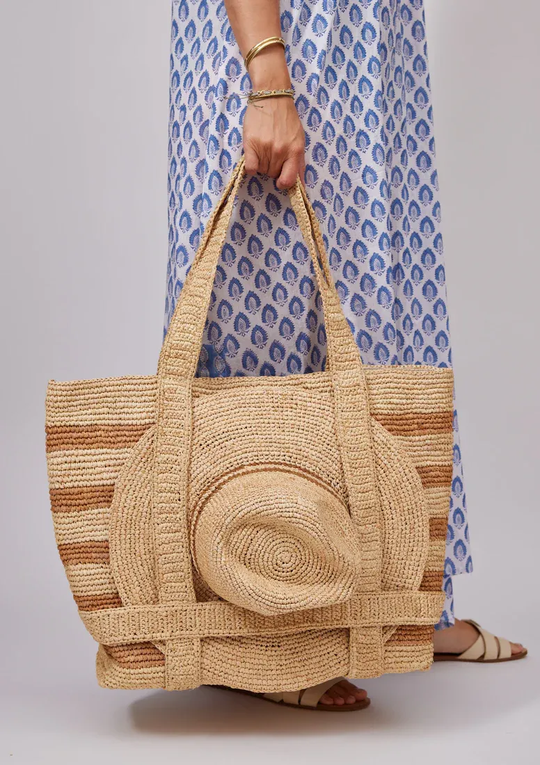 The Original Straw Traveler Bag - Natural/Toast Stripe