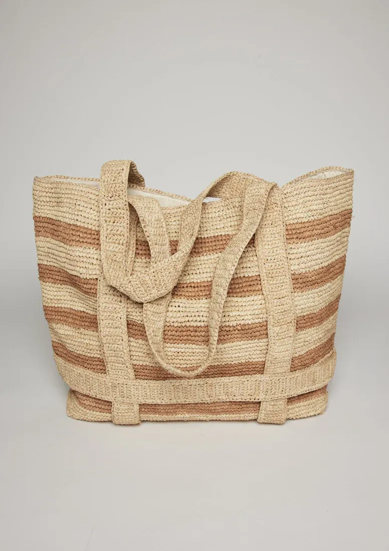 The Original Straw Traveler Bag - Natural/Toast Stripe