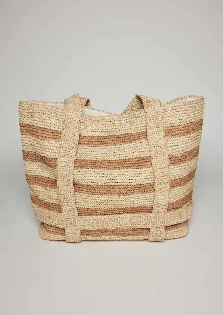 The Original Straw Traveler Bag - Natural/Toast Stripe