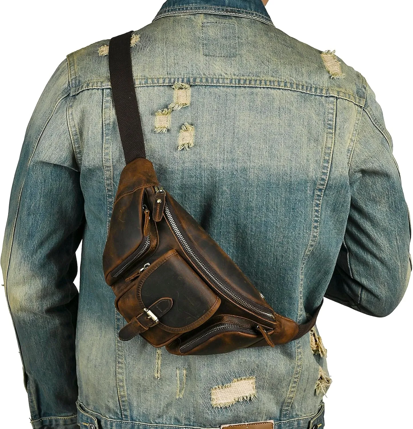 Thick Crazy Horse Leather Hiking Riding Travel Outdoor Belt Fanny Waist Pack Small Phone Pouch For Men Women 380 (380 Brown)