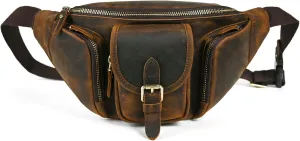 Thick Crazy Horse Leather Hiking Riding Travel Outdoor Belt Fanny Waist Pack Small Phone Pouch For Men Women 380 (380 Brown)