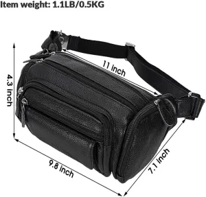 TIDING Genuine Leather Waist Bag for Men Multi-Pockets Fanny Pack Outdoor Travel Office Organizer