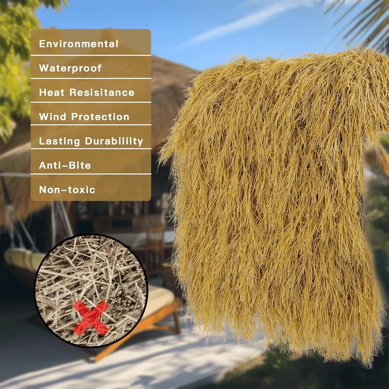 Tiki Thatch Grass Roof, Mexican Artificial Straw Roll for Tiki Bar Hut Party Garden Fence Patio DIY Crafts,Palapa Thatch Roofing Duck Blind Grass Hay Bales for Decoration (Yellow, 48" x 16")