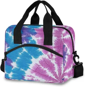 Tile Blue Purple Insulated Lunch Box for Women Men Reusable Lunch Bag for Office Picnic Cooler Bags with Adjustable Shoulder Strap