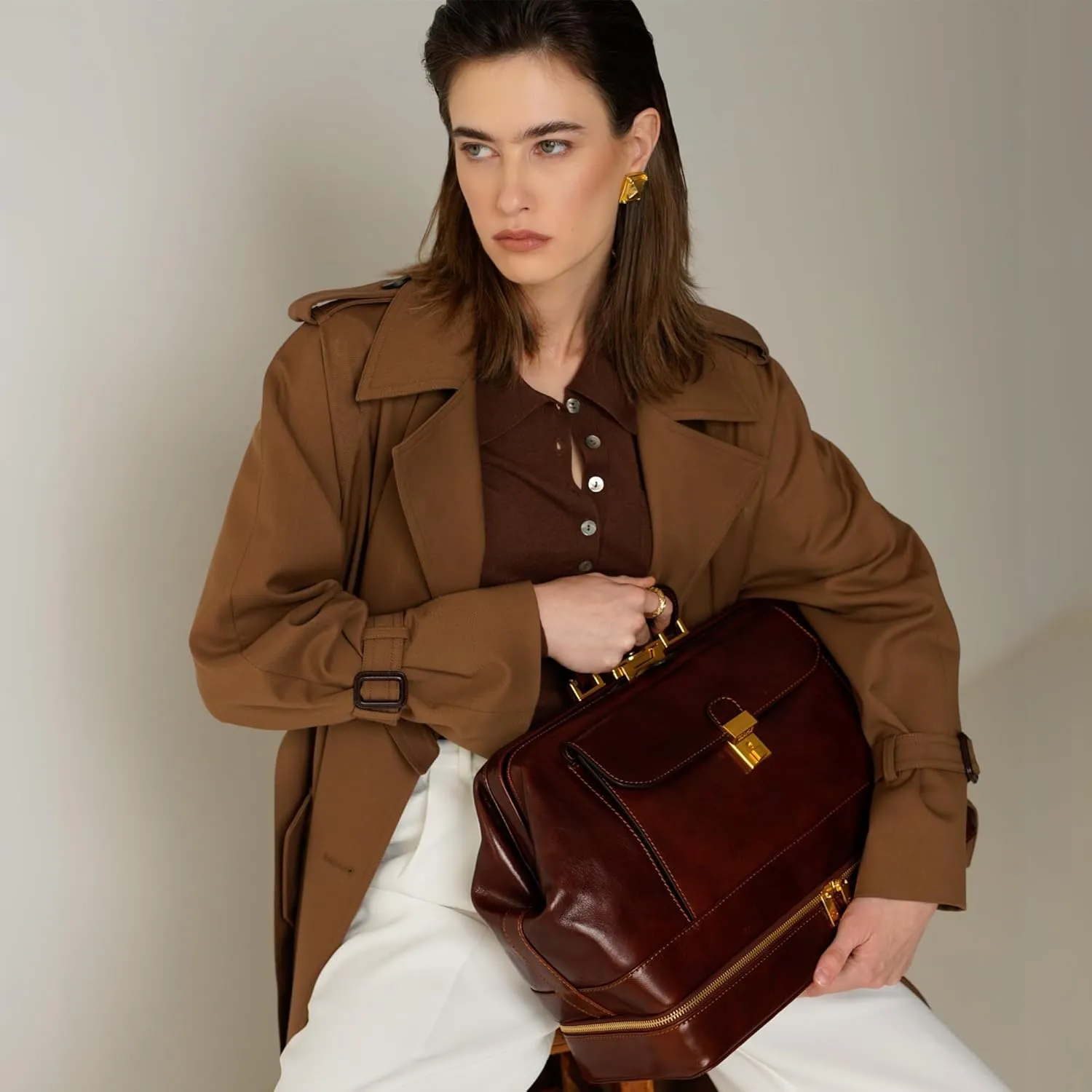 Time Resistance Leather Doctor Bag - Italian Handmade Medical Bag - Vintage Style Handbag - Real Leather Briefcase