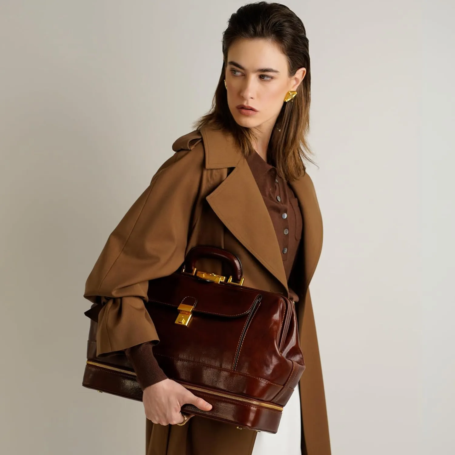 Time Resistance Leather Doctor Bag - Italian Handmade Medical Bag - Vintage Style Handbag - Real Leather Briefcase