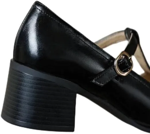 TinaCus Handmade Women's Genuine Leather Vintage Square Toe T-Strap Mary Jane Pumps Shoes