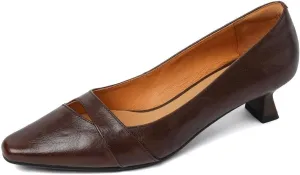 TinaCus Women's Genuine Leather Pointed Toe Hollow Kitten Heel Handmade Retro Pumps Shoes
