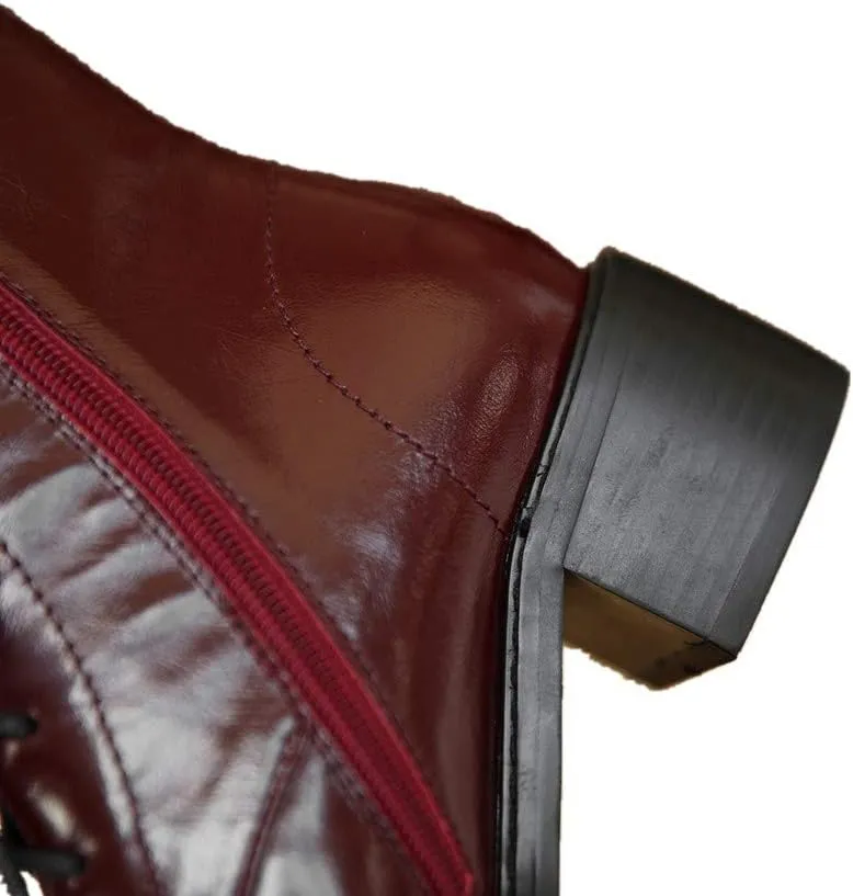 TinaCus Women's Genuine Leather Square Toe Selftie Handmade Side Zip Low Chunky Heel Vintage Boots