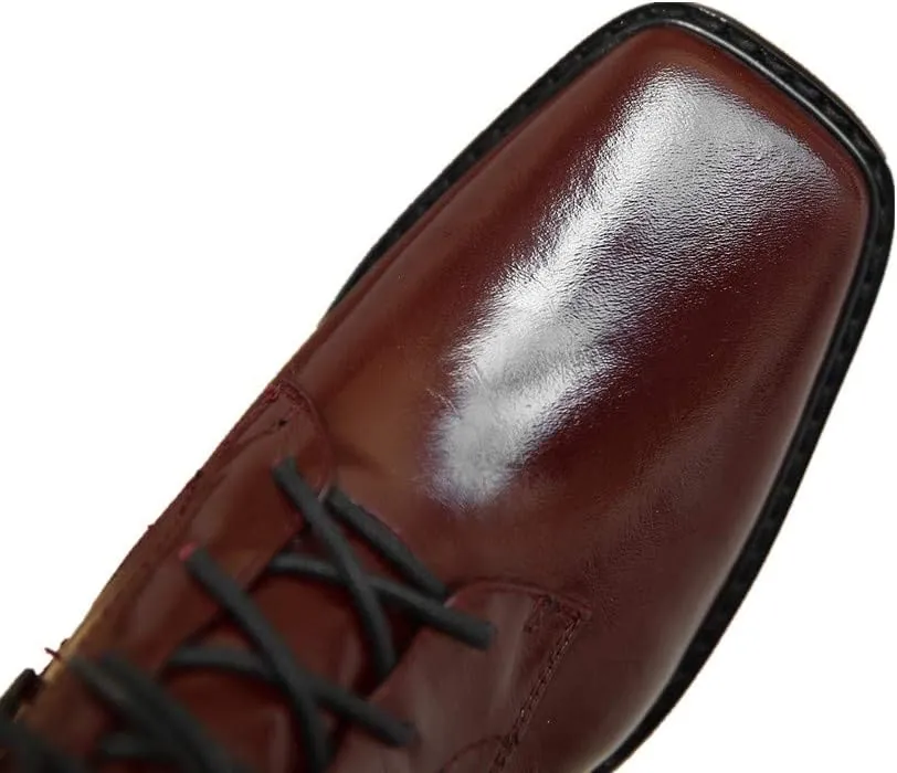 TinaCus Women's Genuine Leather Square Toe Selftie Handmade Side Zip Low Chunky Heel Vintage Boots