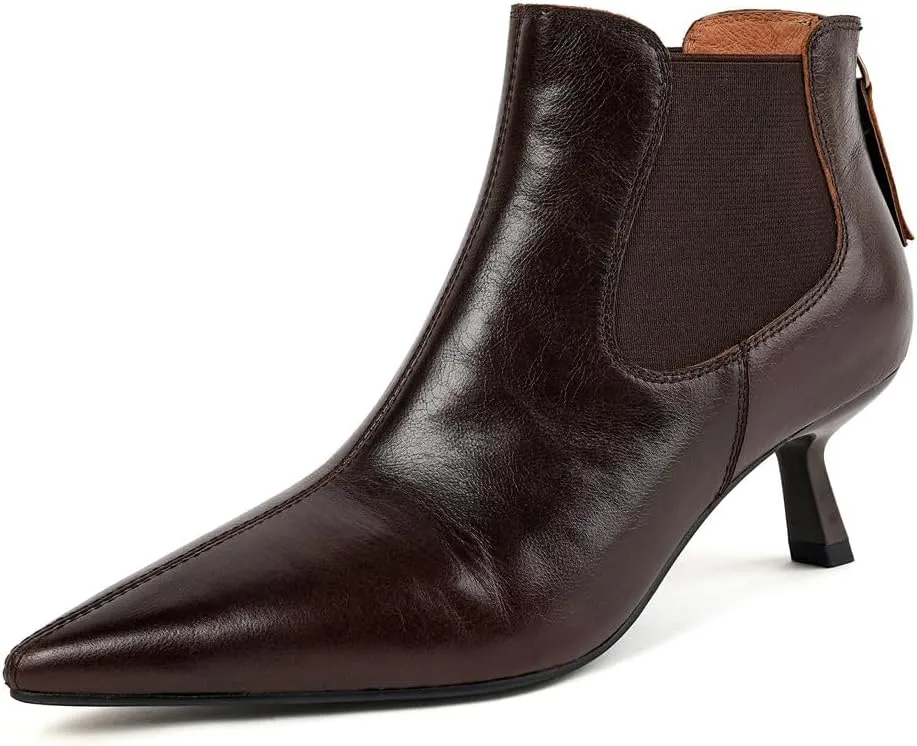 TinaCus Women's Pointed Toe Handmade Back Zipper Stiletto Heels Genuine Leather Vintage Ankle Boots
