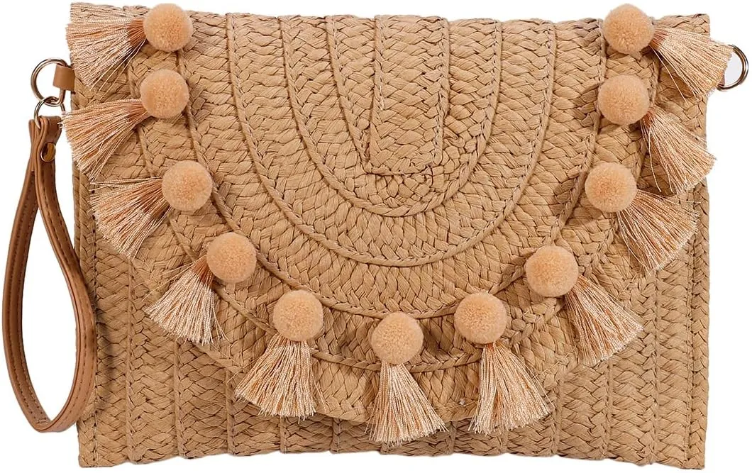 Tmore Weave Handbag,Straw Clutch Summer Evening Handbag Summer Beach Party Purse Woven Straw Bag Envelope