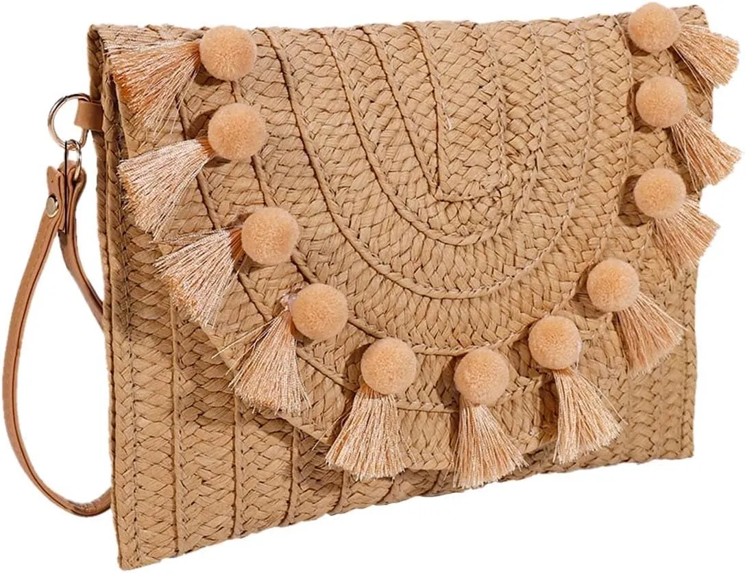 Tmore Weave Handbag,Straw Clutch Summer Evening Handbag Summer Beach Party Purse Woven Straw Bag Envelope