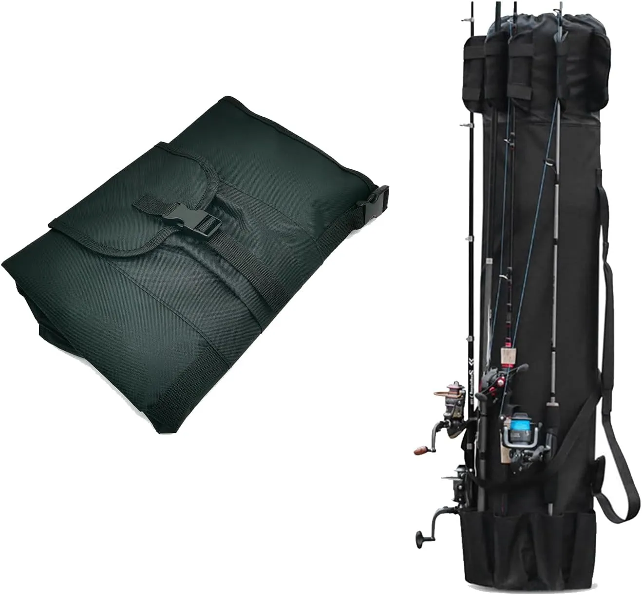 TOOLSAGE Fishing Rod Bag, Outdoor Fly Fishing Sleeve Reel Case Storage Fish Lures Gear Tackle Sea Fishing Rod Case Black Protector Bag with Shoulder Strap