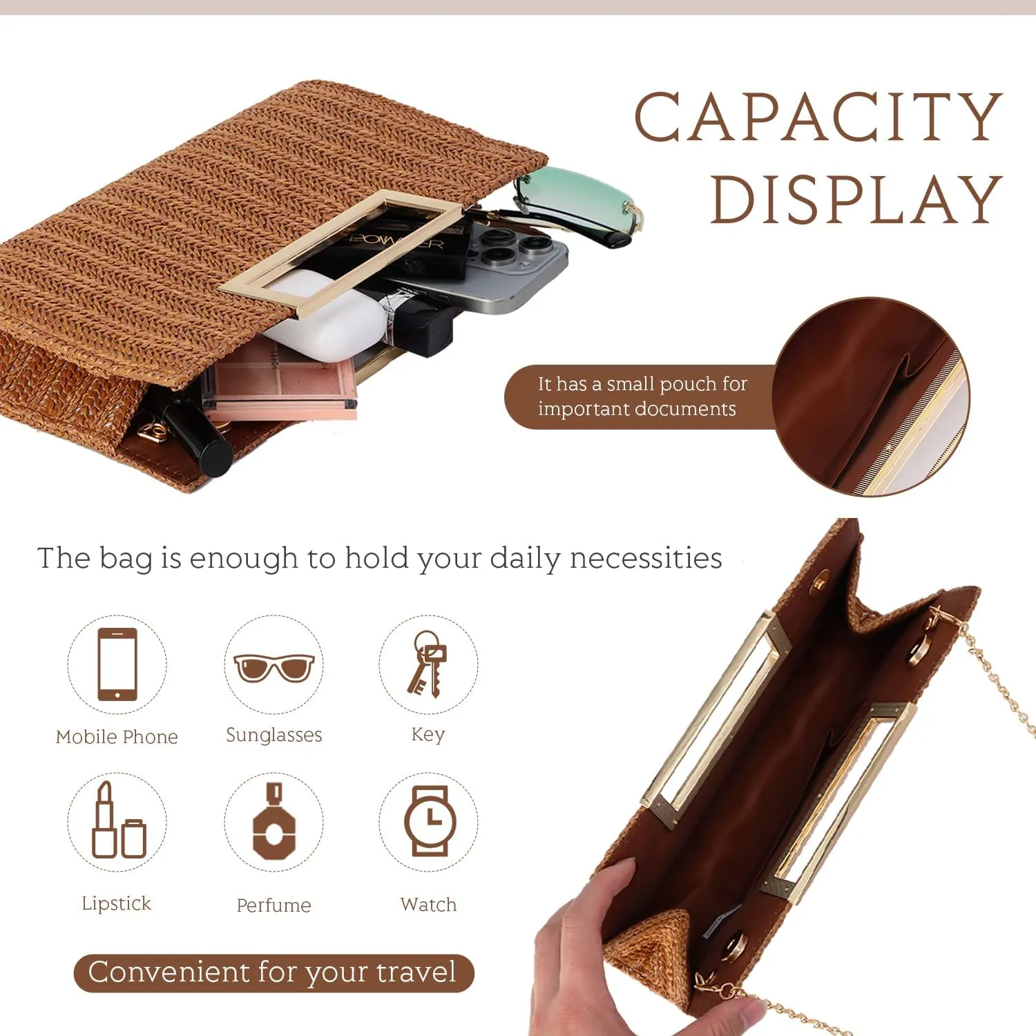 Top Handle Straw Clutch for Women Summer Clutch Straw Evening Bag Raffia Crossbody Purses Woven Beach Clutch