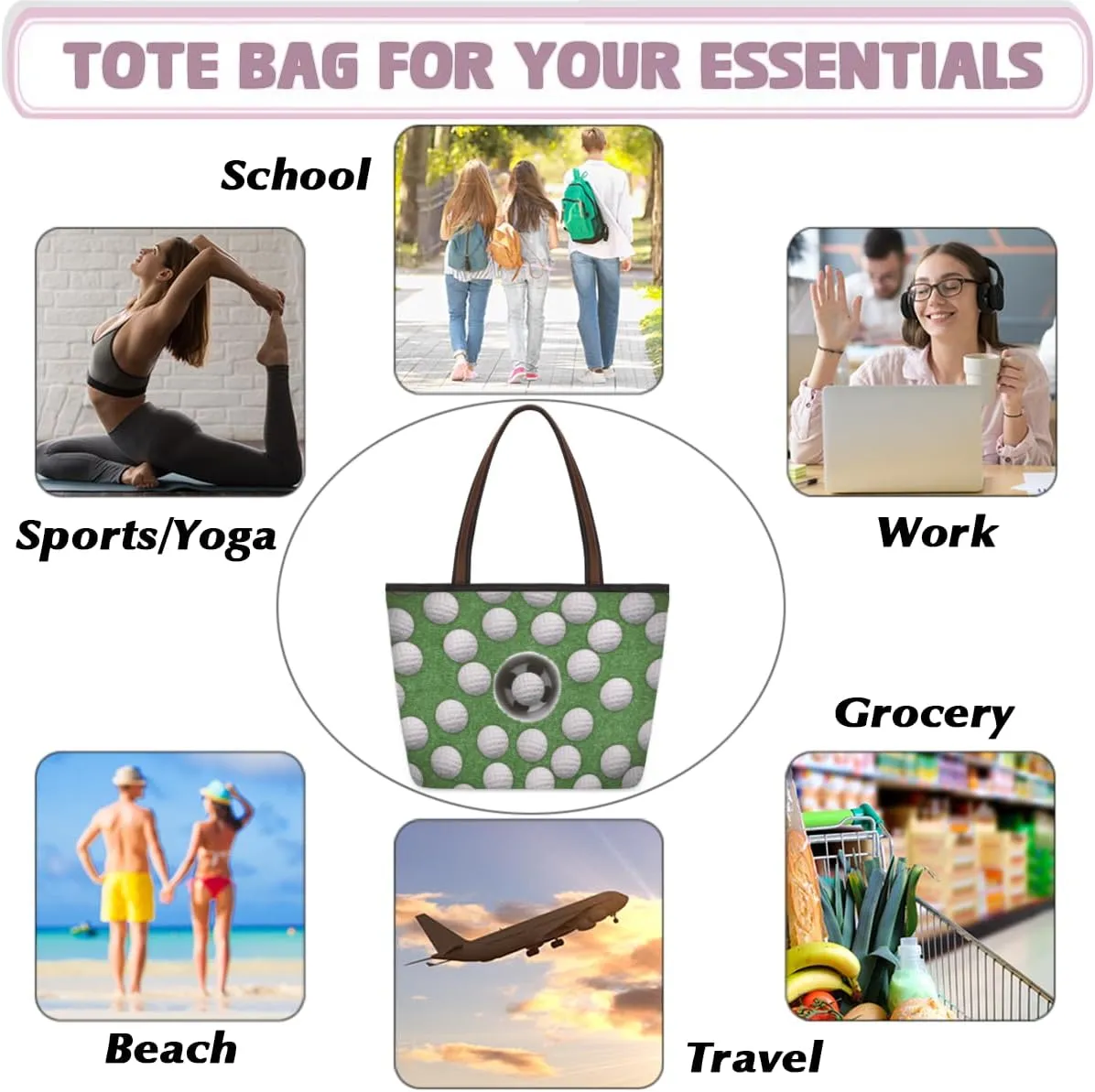 Tote Bag for Women with Zipper Large Capacity Top Handle Casual Shoulder Bag Handbag Reusable Shopping