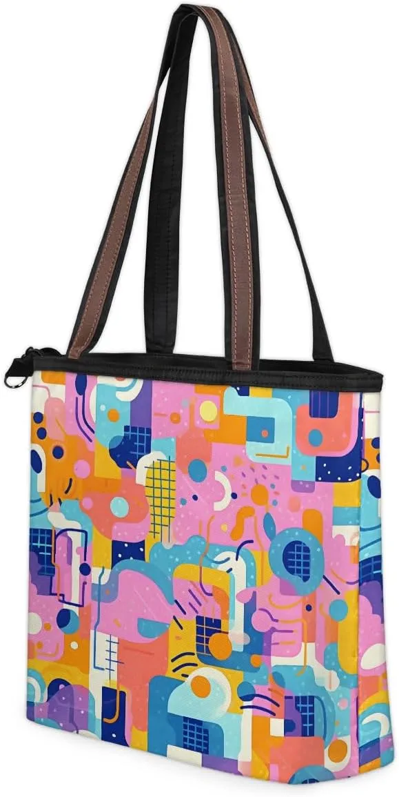 Tote Bag for Women with Zipper Large Capacity Top Handle Casual Shoulder Bag Handbag Reusable Shopping