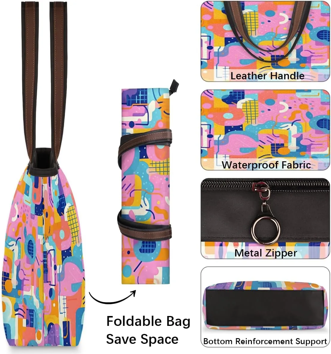 Tote Bag for Women with Zipper Large Capacity Top Handle Casual Shoulder Bag Handbag Reusable Shopping