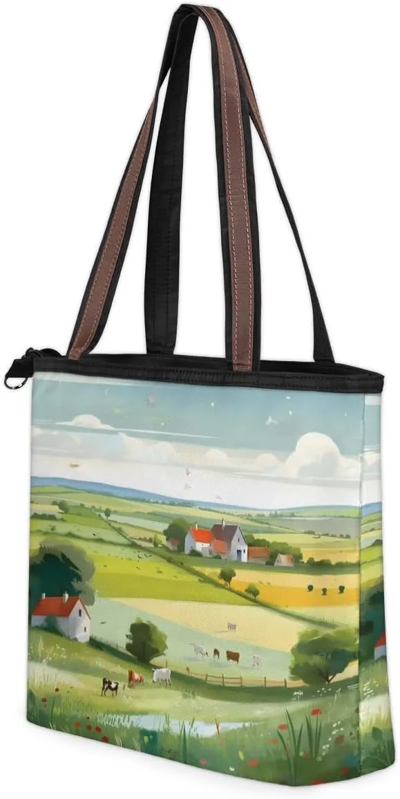 Tote Bag for Women with Zipper Large Capacity Top Handle Casual Shoulder Bag Handbag Reusable Shopping