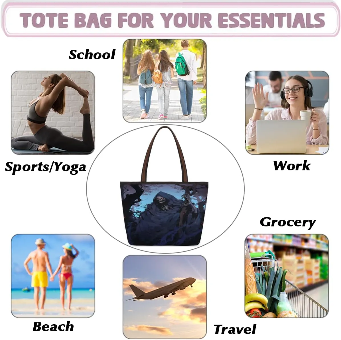 Tote Bag for Women with Zipper Large Capacity Top Handle Casual Shoulder Bag Handbag Reusable Shopping