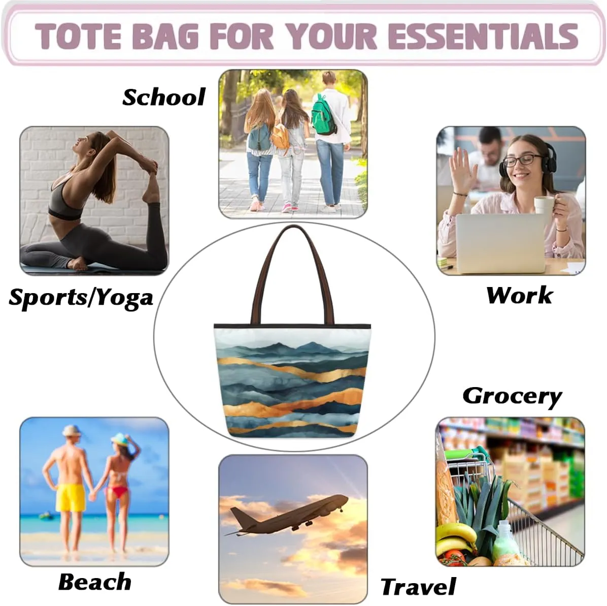 Tote Bag for Women with Zipper Large Capacity Top Handle Casual Shoulder Bag Handbag Reusable Shopping
