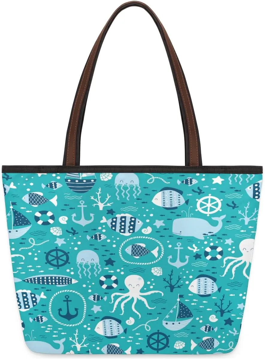 Tote Bag for Women with Zipper Large Capacity Top Handle Casual Shoulder Bag Handbag Reusable Shopping
