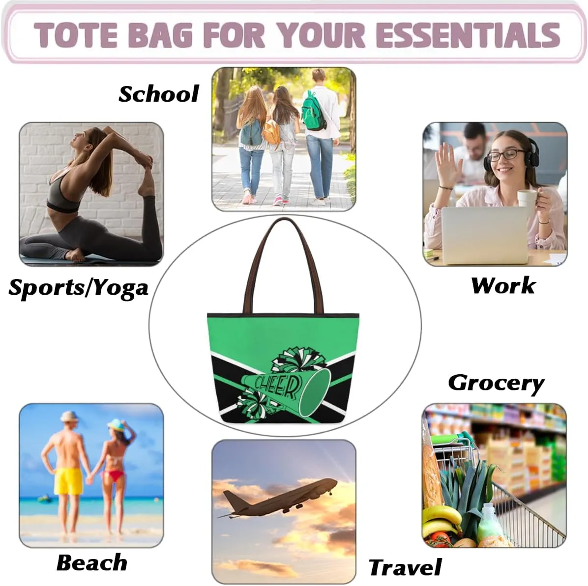 Tote Bag for Women with Zipper Large Capacity Top Handle Casual Shoulder Bag Handbag Reusable Shopping