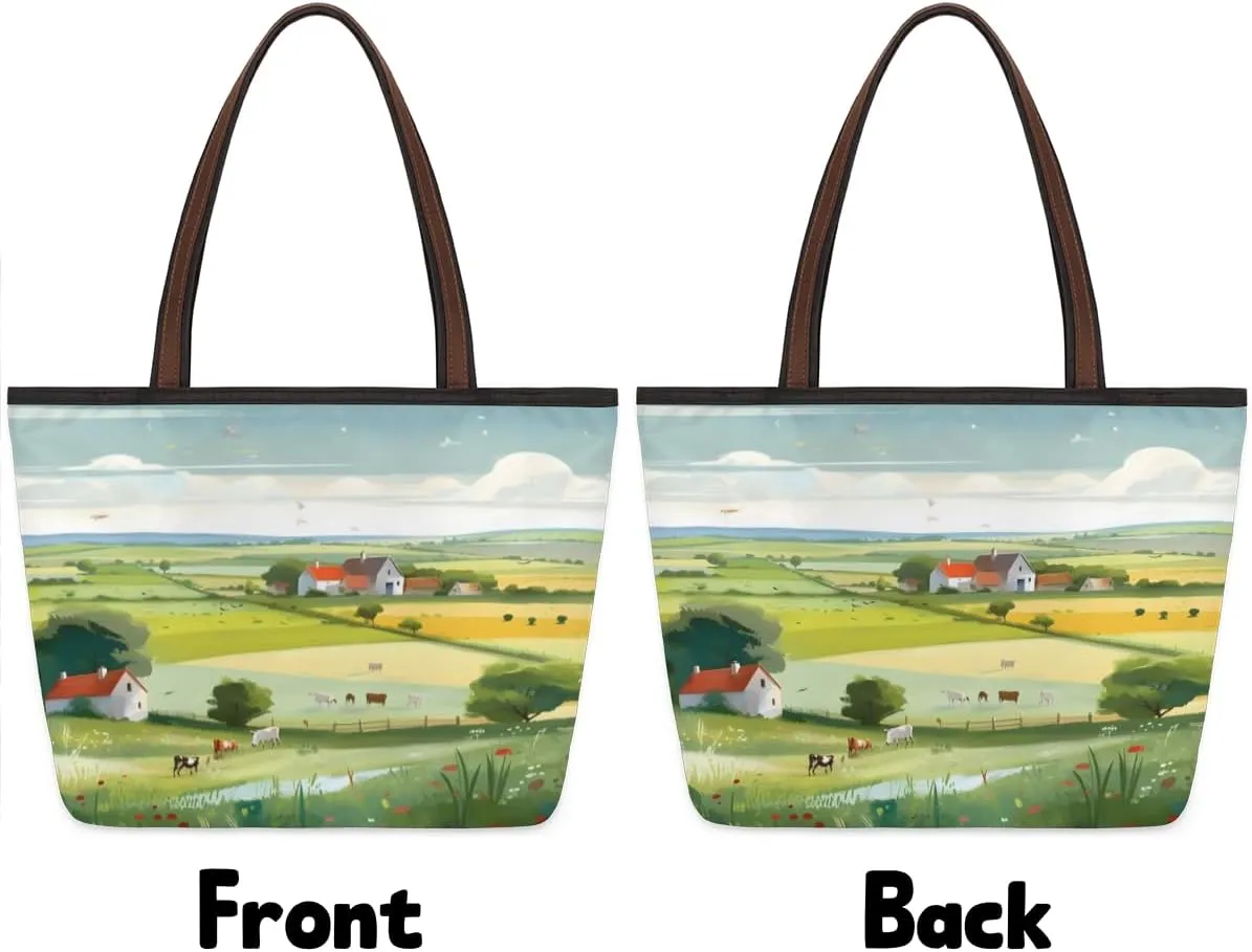 Tote Bag for Women with Zipper Large Capacity Top Handle Casual Shoulder Bag Handbag Reusable Shopping