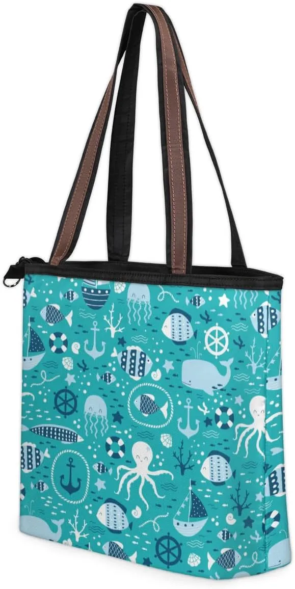 Tote Bag for Women with Zipper Large Capacity Top Handle Casual Shoulder Bag Handbag Reusable Shopping