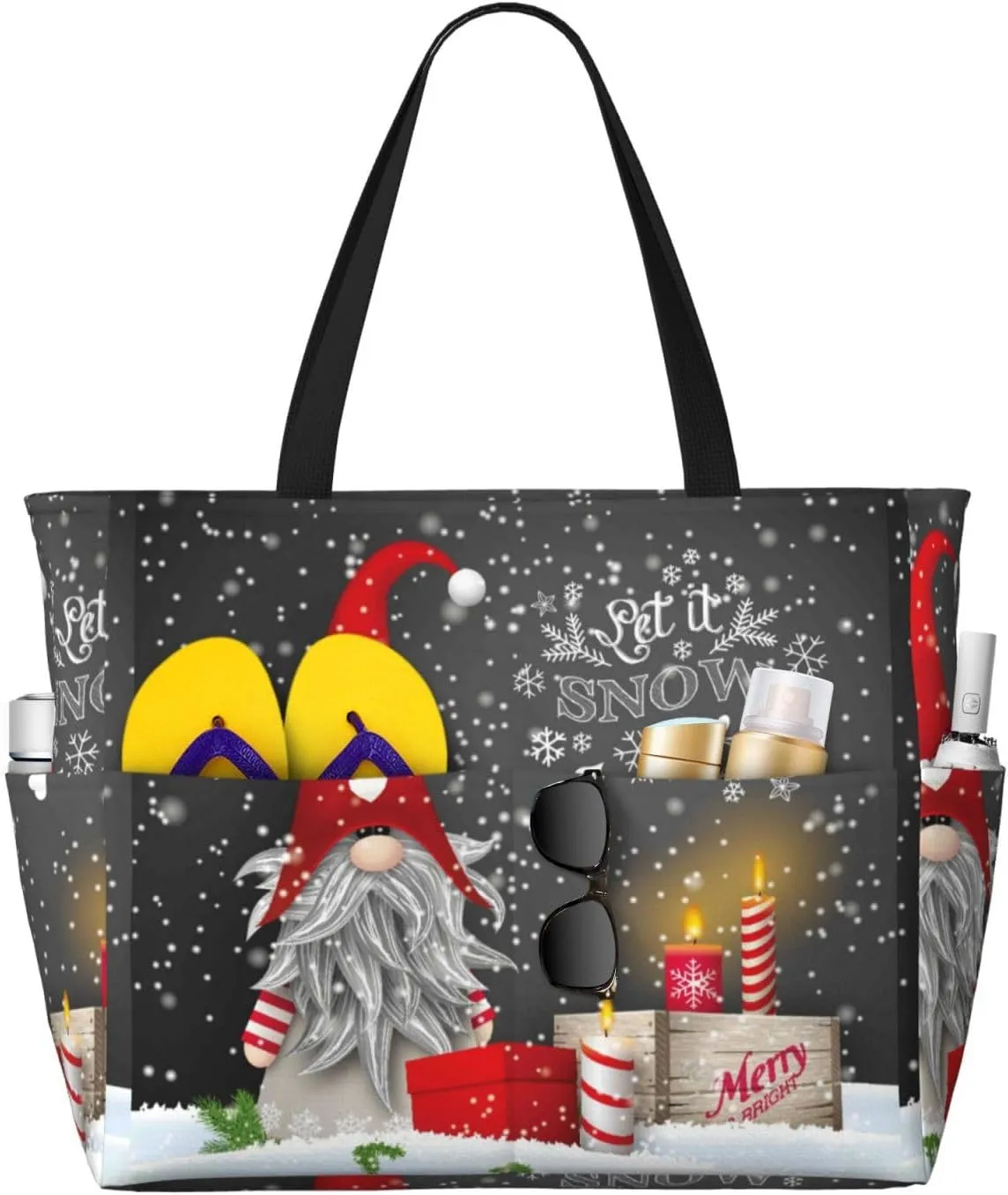 Traditional Scandinavian Dwarf Large Beach Tote Bag for Women Extra Large Capacity Waterproof Sandproof Pool Bag Suitable for Swimming Pool Gym Travel