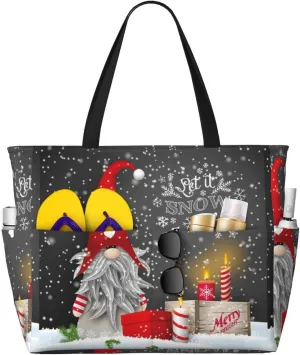 Traditional Scandinavian Dwarf Large Beach Tote Bag for Women Extra Large Capacity Waterproof Sandproof Pool Bag Suitable for Swimming Pool Gym Travel