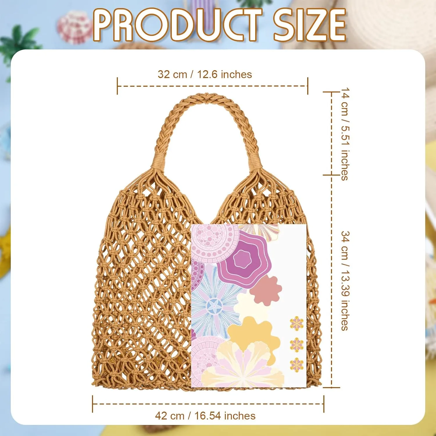 Travel Beach Fishing Net Handbag Woven Shoulder Bag Cotton Rope Macrame Mesh Beach Bag Crochet Knit Purse for Women