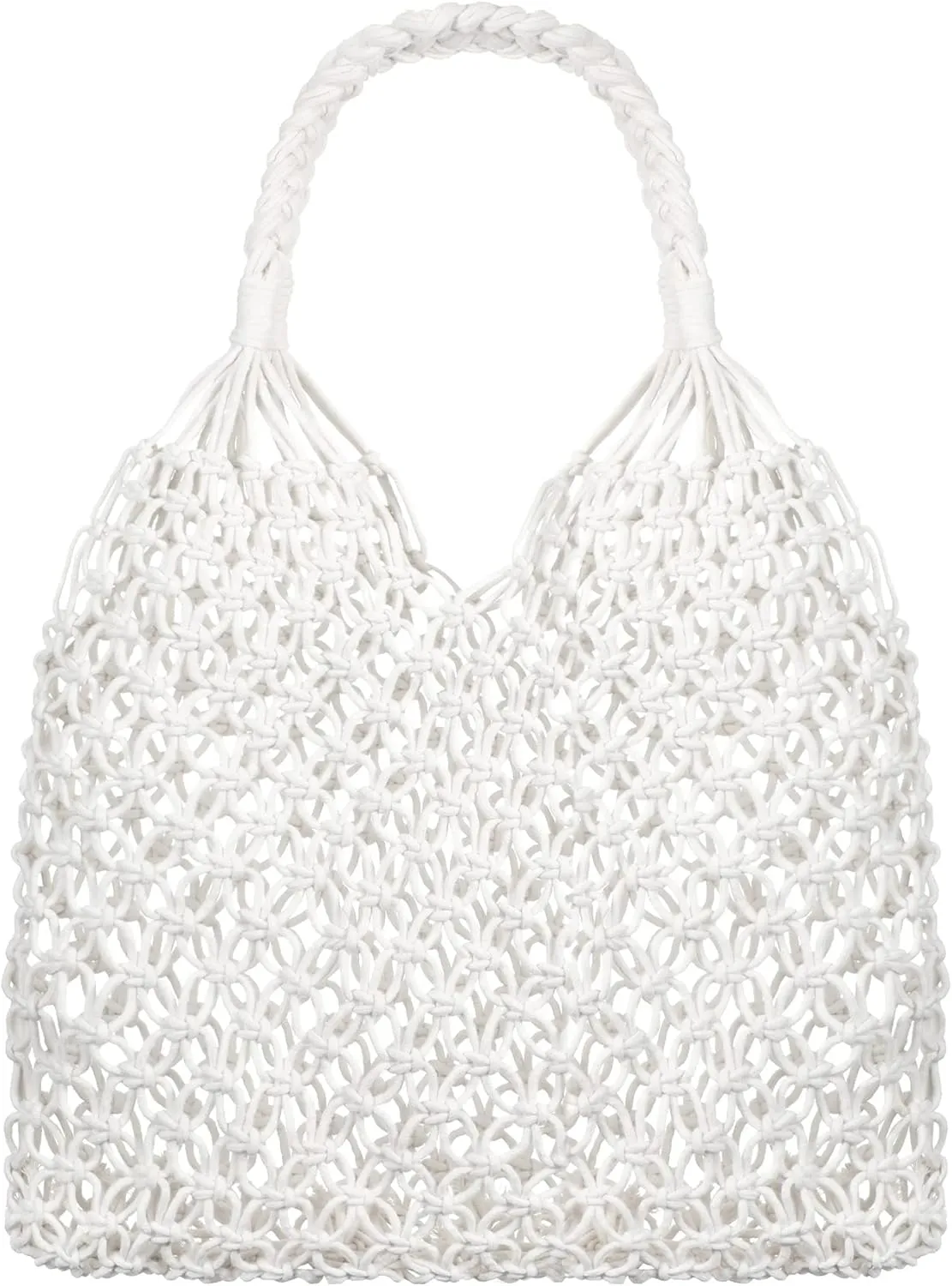 Travel Beach Fishing Net Handbag Woven Shoulder Bag Cotton Rope Macrame Mesh Beach Bag Crochet Knit Purse for Women