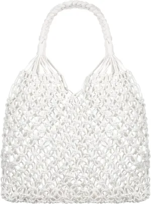 Travel Beach Fishing Net Handbag Woven Shoulder Bag Cotton Rope Macrame Mesh Beach Bag Crochet Knit Purse for Women