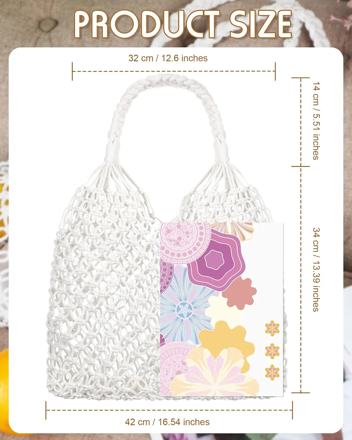 Travel Beach Fishing Net Handbag Woven Shoulder Bag Cotton Rope Macrame Mesh Beach Bag Crochet Knit Purse for Women