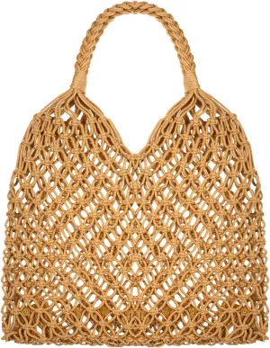 Travel Beach Fishing Net Handbag Woven Shoulder Bag Cotton Rope Macrame Mesh Beach Bag Crochet Knit Purse for Women