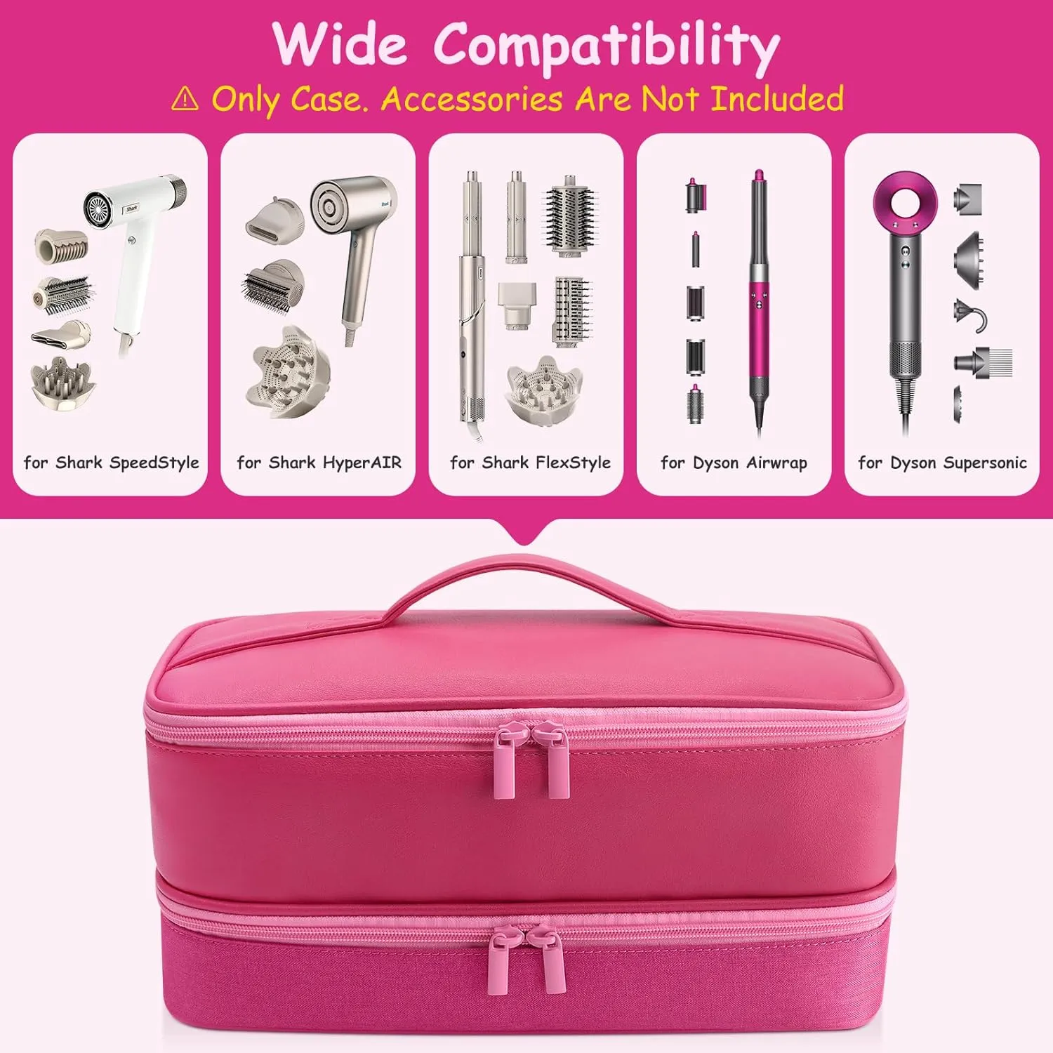 Travel Carrying Case for Hair Dryer for Shark Flexstyle Double-Layer Hair Accessories Tools Storage Bag for Revlon Hairdryer Styler Organizer (P-Pink)