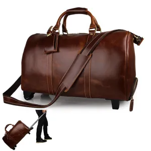 travel Cowhide On-demand shipping Big wheels Brown crazy 20" leather trolley bag Men's leather bag genuine bag  horse luggage case weekend with Limited time