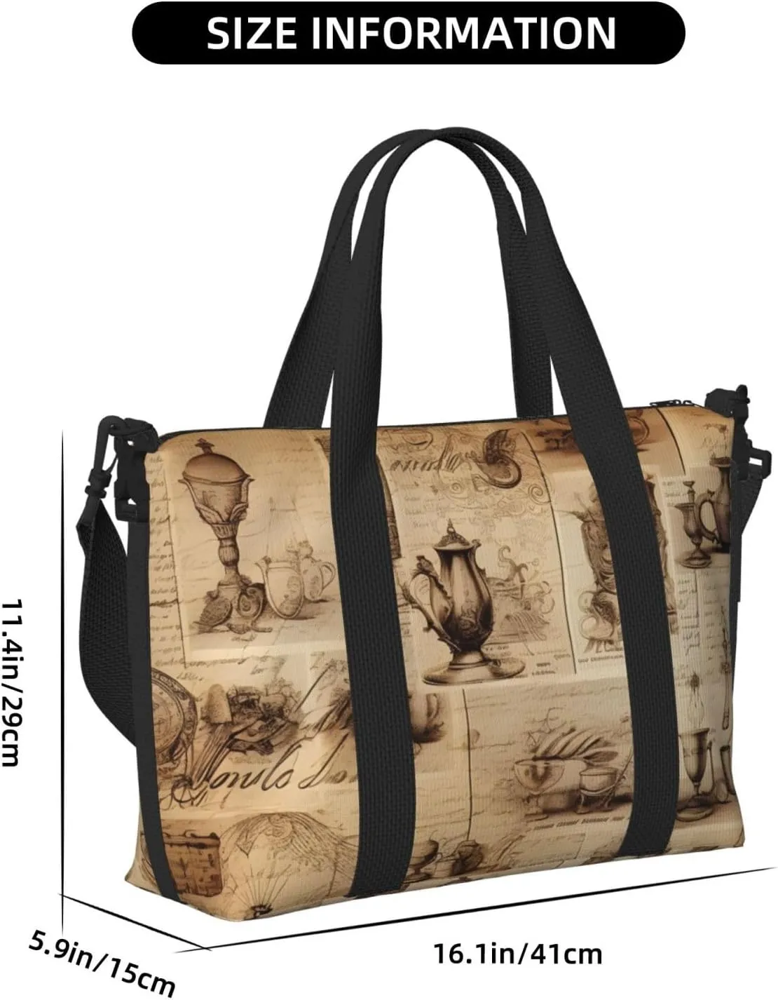 Travel Duffle Bag Vintage Newspaper Cups Weekender Overnight Bags Luggage Bag for Women Men Waterproof Sports Gym Bag Hand Bag with Shoulder Strap