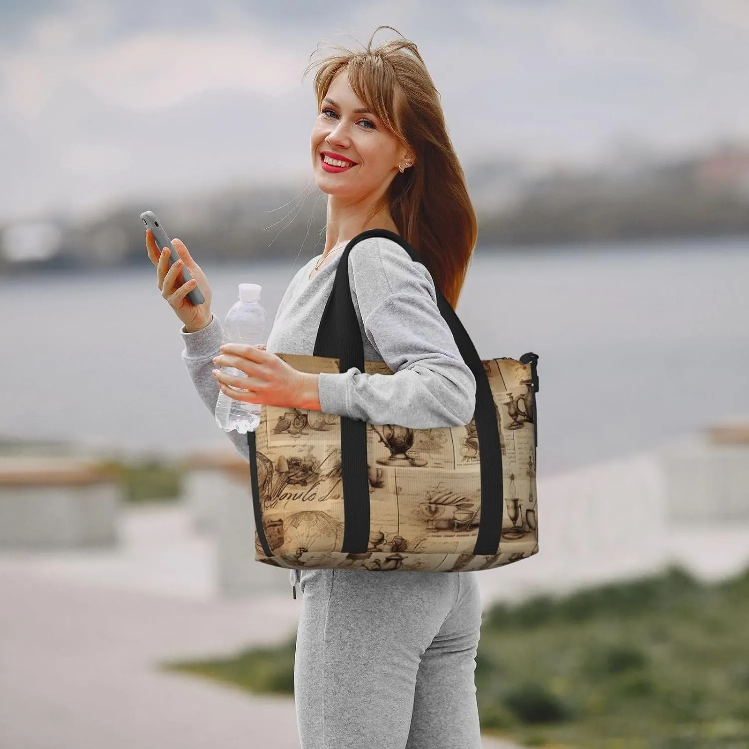 Travel Duffle Bag Vintage Newspaper Cups Weekender Overnight Bags Luggage Bag for Women Men Waterproof Sports Gym Bag Hand Bag with Shoulder Strap