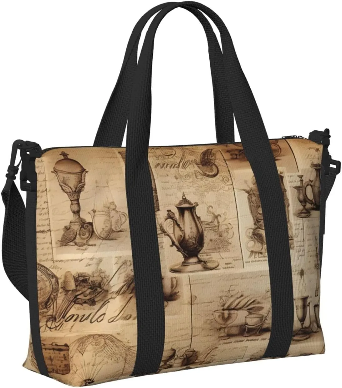 Travel Duffle Bag Vintage Newspaper Cups Weekender Overnight Bags Luggage Bag for Women Men Waterproof Sports Gym Bag Hand Bag with Shoulder Strap