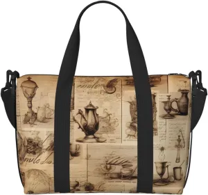 Travel Duffle Bag Vintage Newspaper Cups Weekender Overnight Bags Luggage Bag for Women Men Waterproof Sports Gym Bag Hand Bag with Shoulder Strap