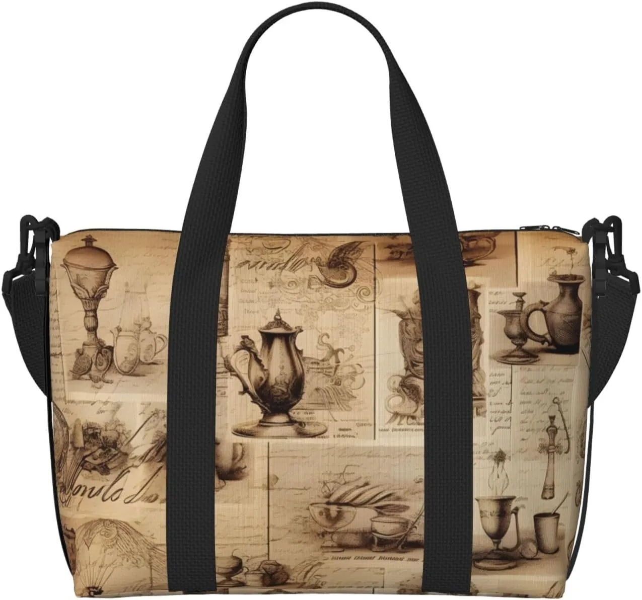 Travel Duffle Bag Vintage Newspaper Cups Weekender Overnight Bags Luggage Bag for Women Men Waterproof Sports Gym Bag Hand Bag with Shoulder Strap