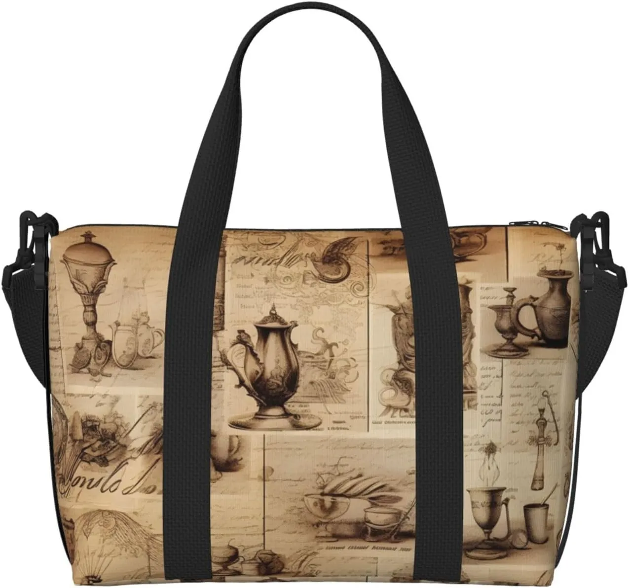 Travel Duffle Bag Vintage Newspaper Cups Weekender Overnight Bags Luggage Bag for Women Men Waterproof Sports Gym Bag Hand Bag with Shoulder Strap