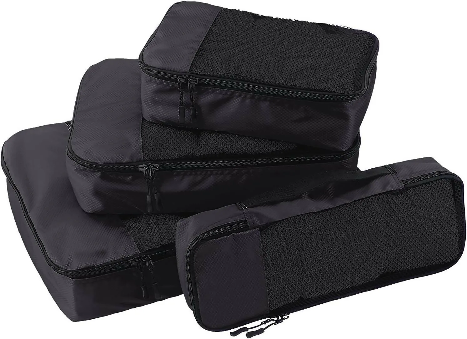 Travel Packing Cubes Set Polyester Organizer Bags (Pack of 4,Black)