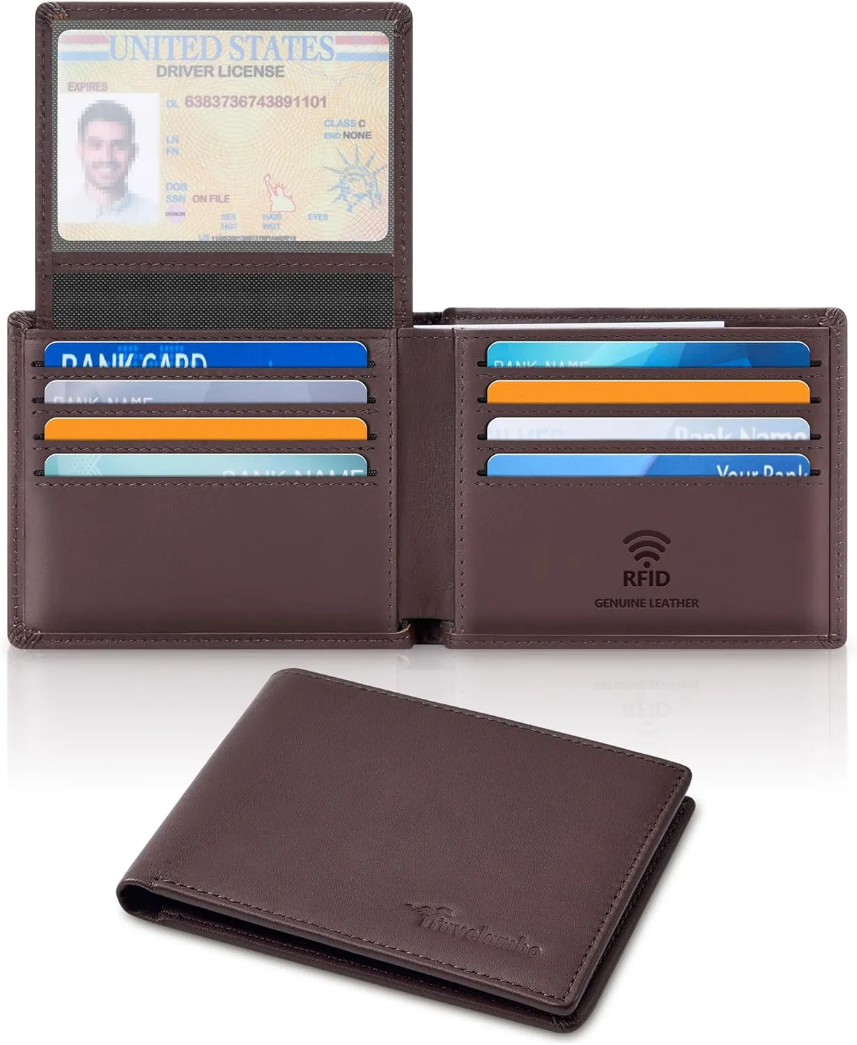 Travelambo 100% Genuine Leather Wallet for Men with Gift Box - Handmade Bifold Stylish - Rfid Wallet for Men with 2 ID Windows