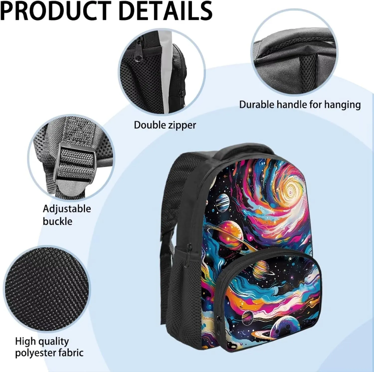 Trippy Galaxy School Backpack for Girls Boys Solar System Backpack for Notebooks Laptop Bottles Reusable Bookbag with Breathable Back Panel 12 Inch Shoulder Bag for School Travel Gifts