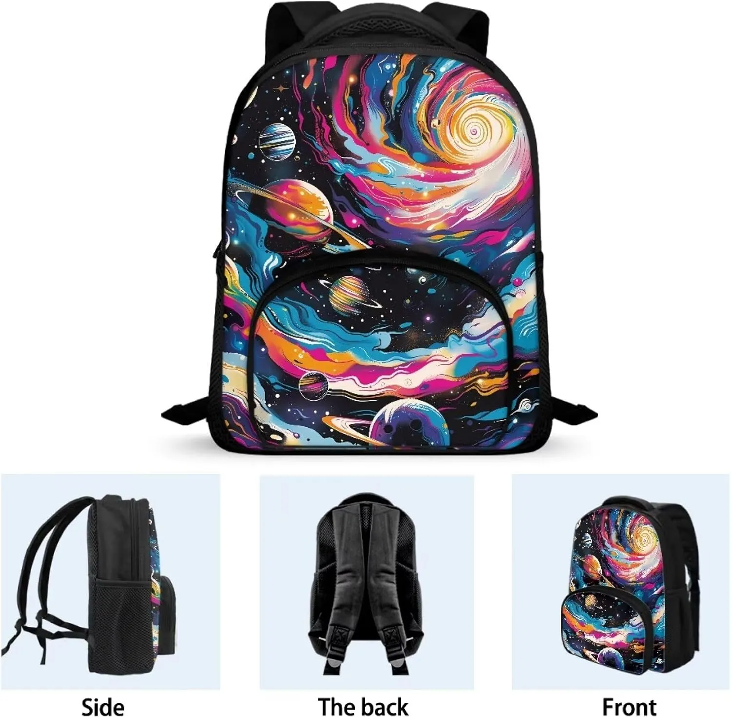 Trippy Galaxy School Backpack for Girls Boys Solar System Backpack for Notebooks Laptop Bottles Reusable Bookbag with Breathable Back Panel 12 Inch Shoulder Bag for School Travel Gifts
