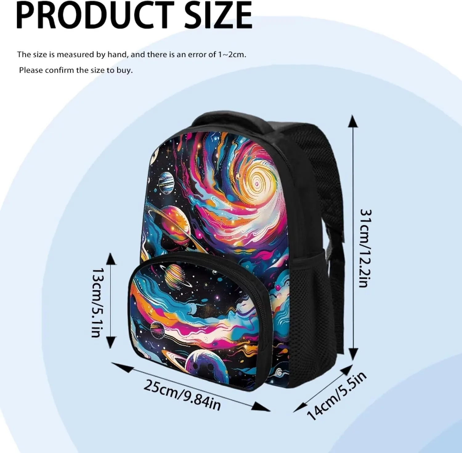 Trippy Galaxy School Backpack for Girls Boys Solar System Backpack for Notebooks Laptop Bottles Reusable Bookbag with Breathable Back Panel 12 Inch Shoulder Bag for School Travel Gifts